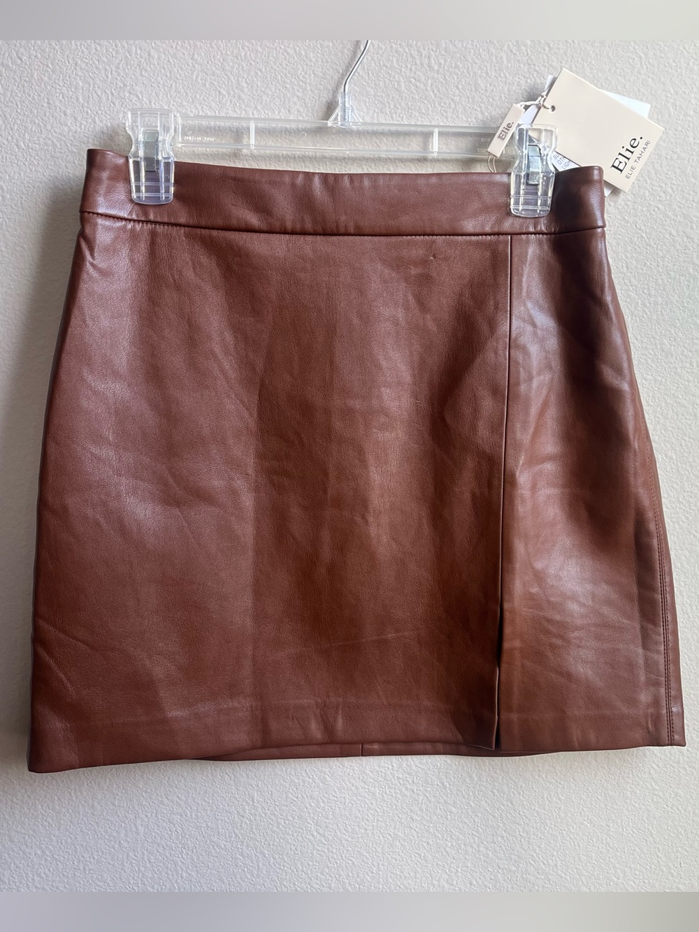 Elie Tahari Chestnut Brown Faux Leather Mini Skirt NWT - Picture 4 of 7